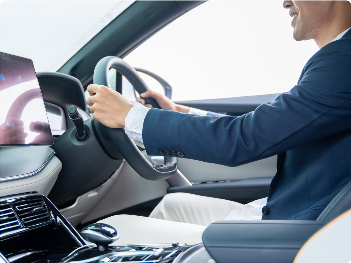 Interior shot of man driving car
