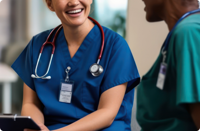 Smiling doctors having a chat