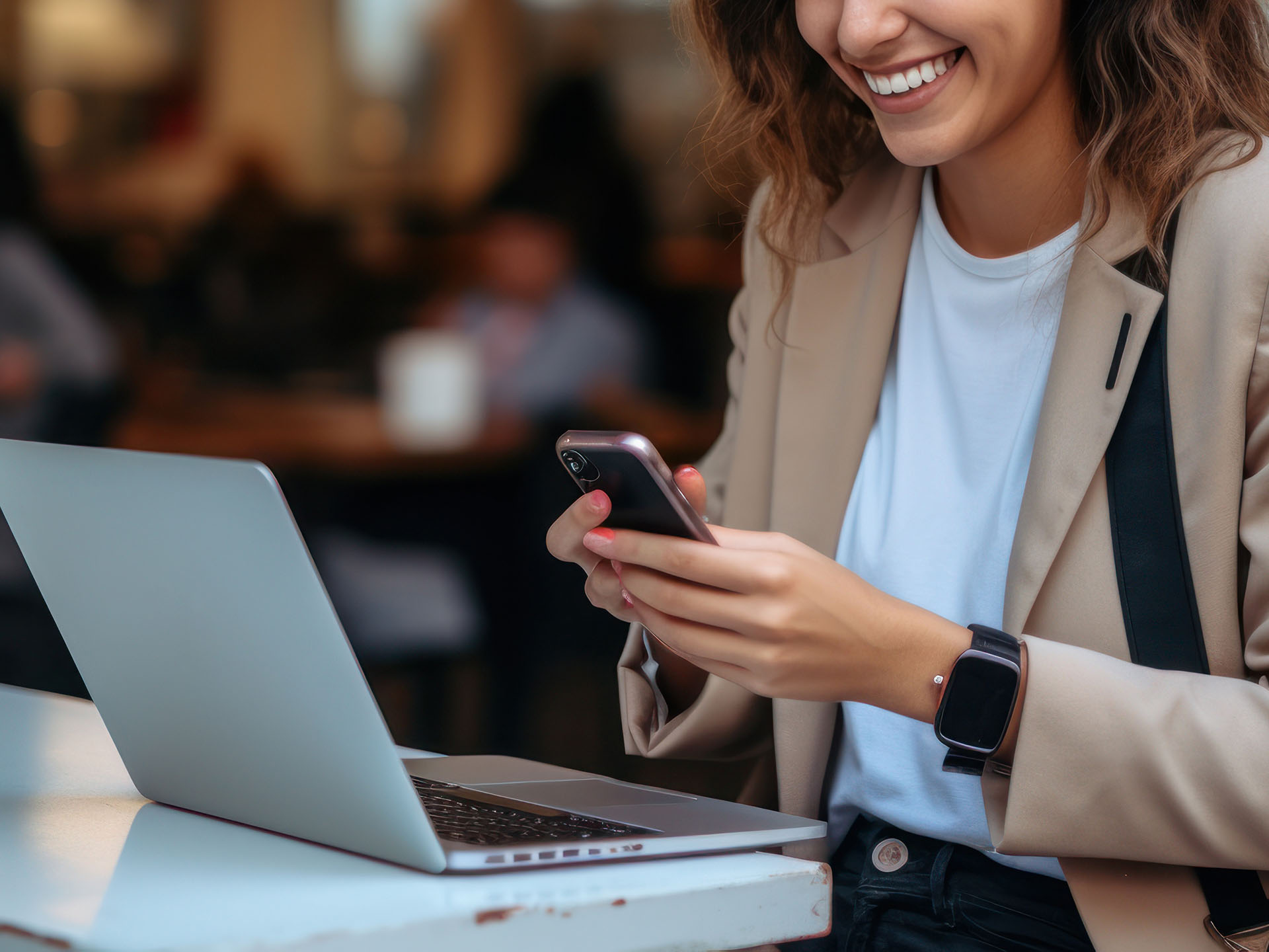 Woman using the phone for two-factor authentication